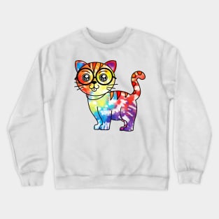 Tie Dye Colorful Rainbow Cute Cat Crewneck Sweatshirt